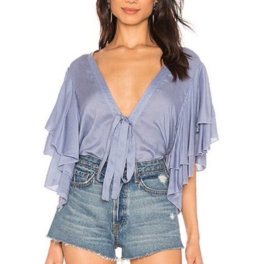 Intimately Free People Call Me Later Ruffle Plunge Bodysuit Morning Sky Blue xs - Picture 8 of 8